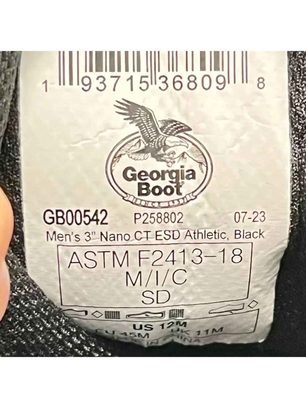 Georgia Boot DuraBlend Sport Mens Size 12 Black Composite Nano Toe Work Shoes